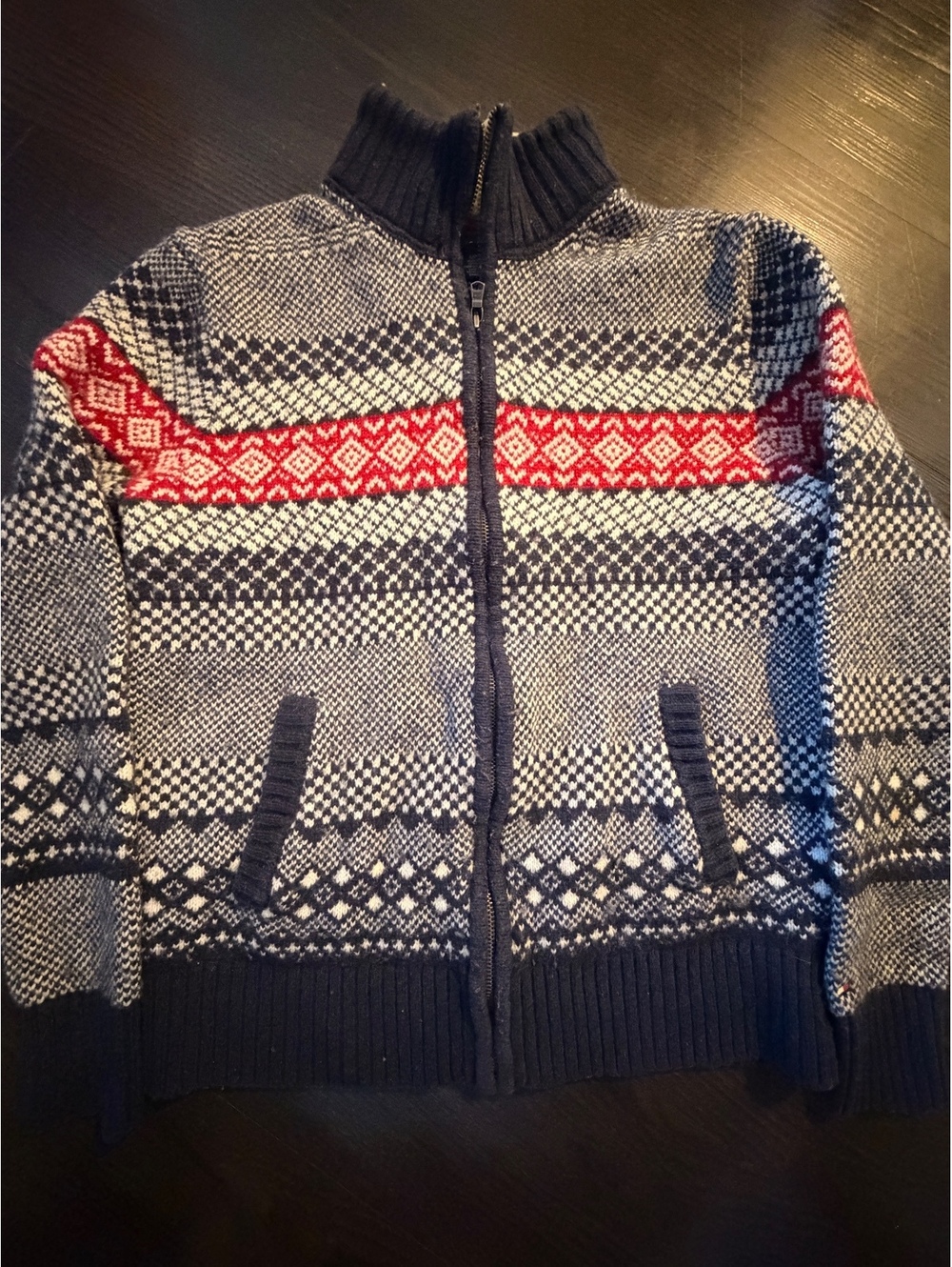 Tommy Hilfiger Cozy Sherpa Lined Fair Isle Wool Blend Sweater S